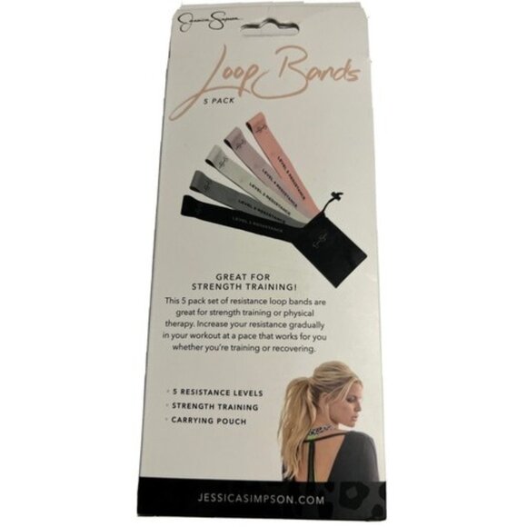Jessica Simpson Resistance Loop Bands 5-Pack With Storage Pouch NEW - Picture 2 of 3